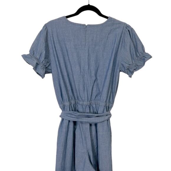 J. Crew Chambray Ruffle Sleeve Belted Wide Leg Jumpsuit, Women’s 8T - Picture 6 of 7